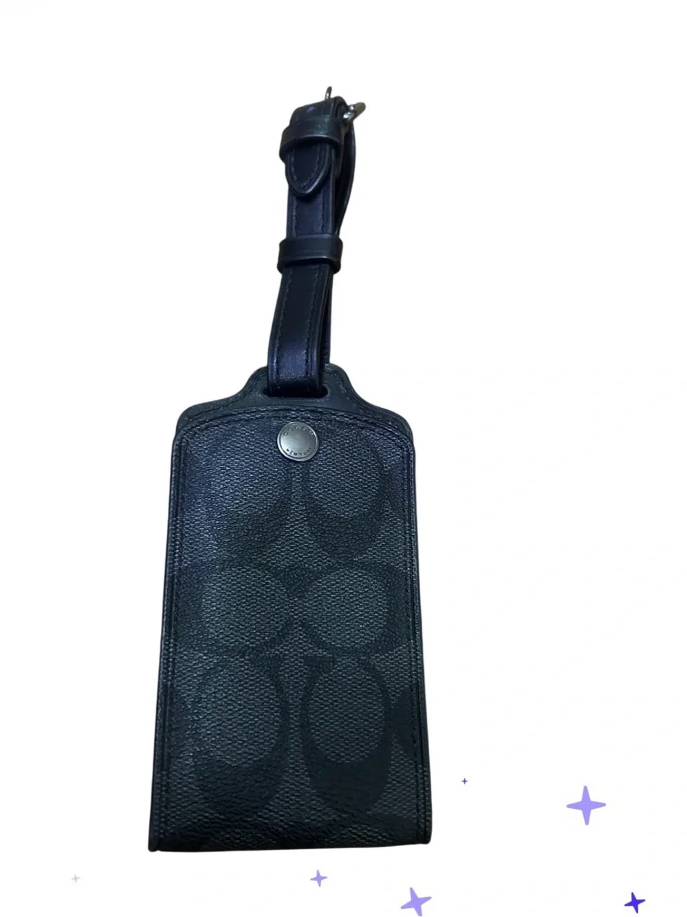 Coach Black Signature Leather Belt Bag with Luggage tag signature